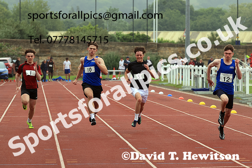 Boys 100 metres, 2025 Northumberland Schools Track and Fields, Wentworth, Hexham. Photo: David T. Hewitson/Sports for All Pics
